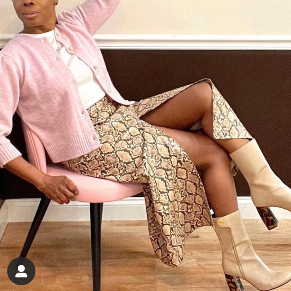 Zara On Trend Snake Print Faux Leather Skirt.
